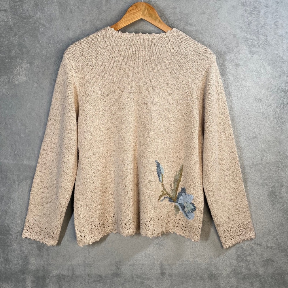 Vintage Floral Silk Blend Cardigan Sweater Womens Large Sequin Cottagecore - Picture 2 of 6